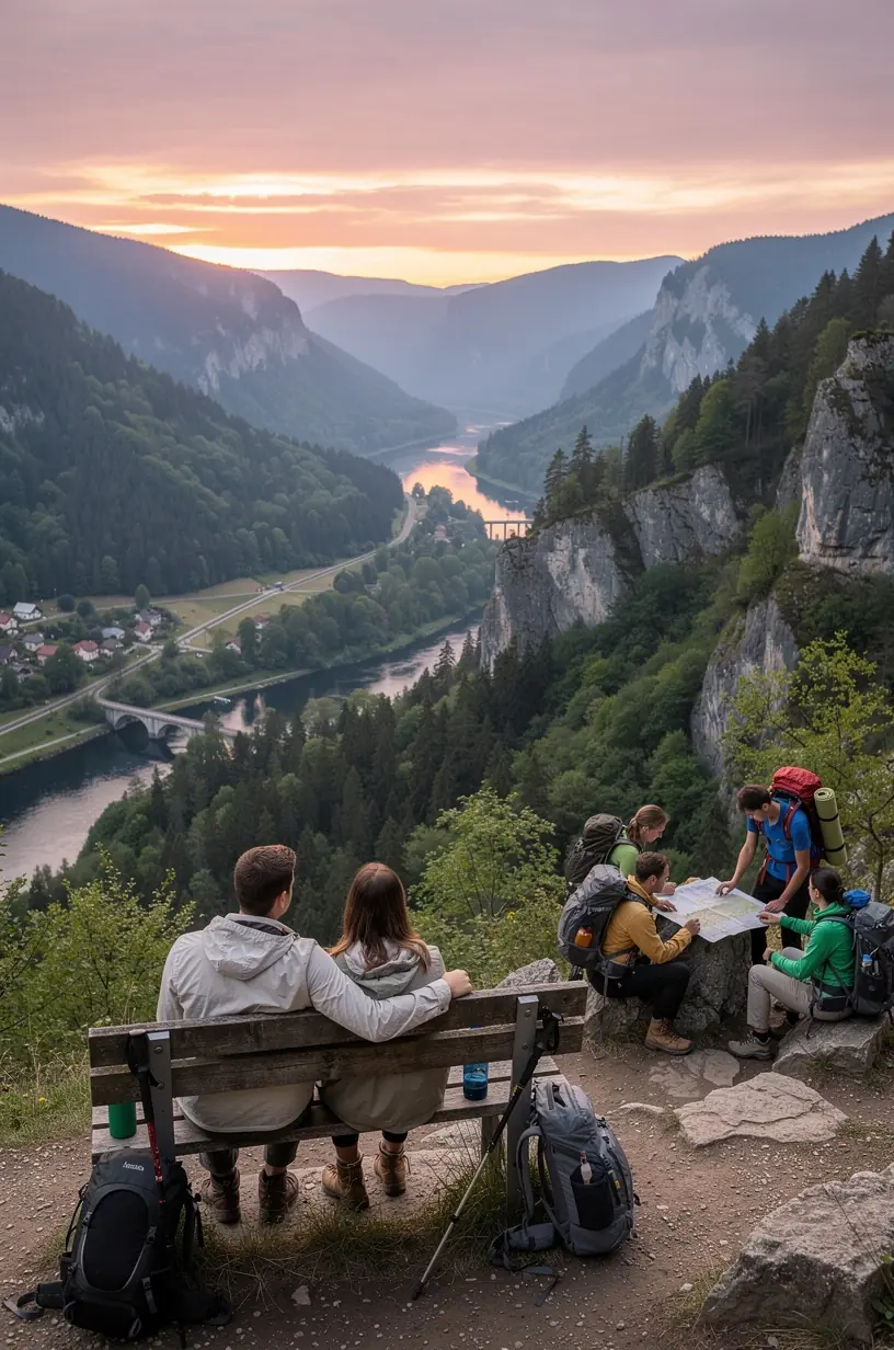 Mapa železničných spojení naprieč Slovenskom s vyznačenými prestupnými bodmi a turisticky zaujímavými miestami.